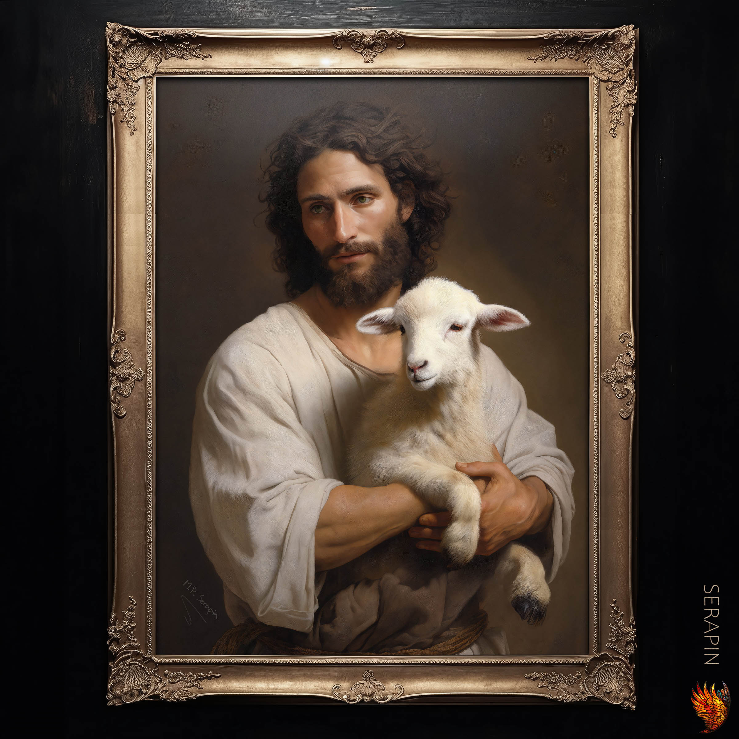 Jesus the Good Shepherd — original Catholic art by M.P. Serapin