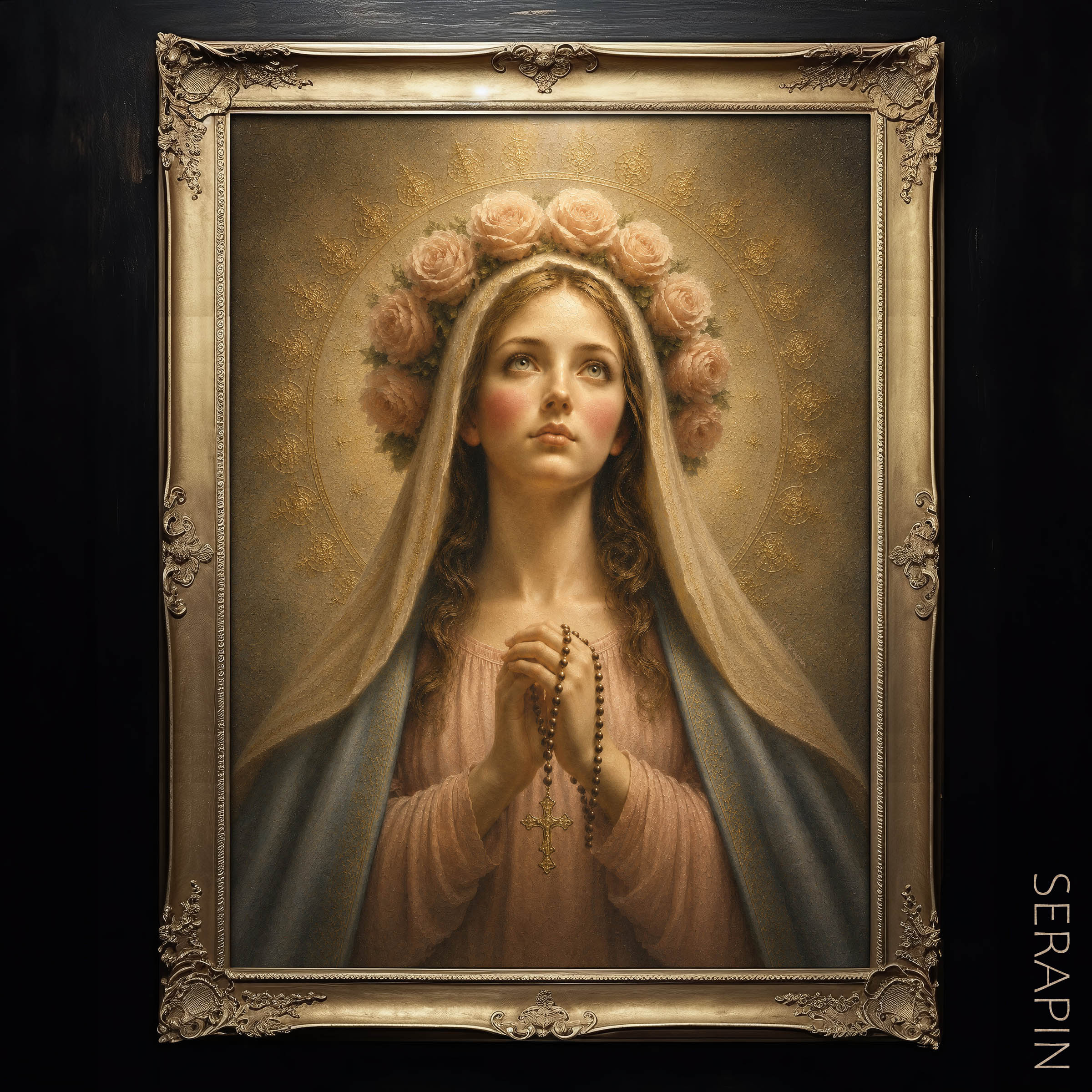 Our Lady of the Holy Rosary 3 — original Catholic art by M.P. Serapin