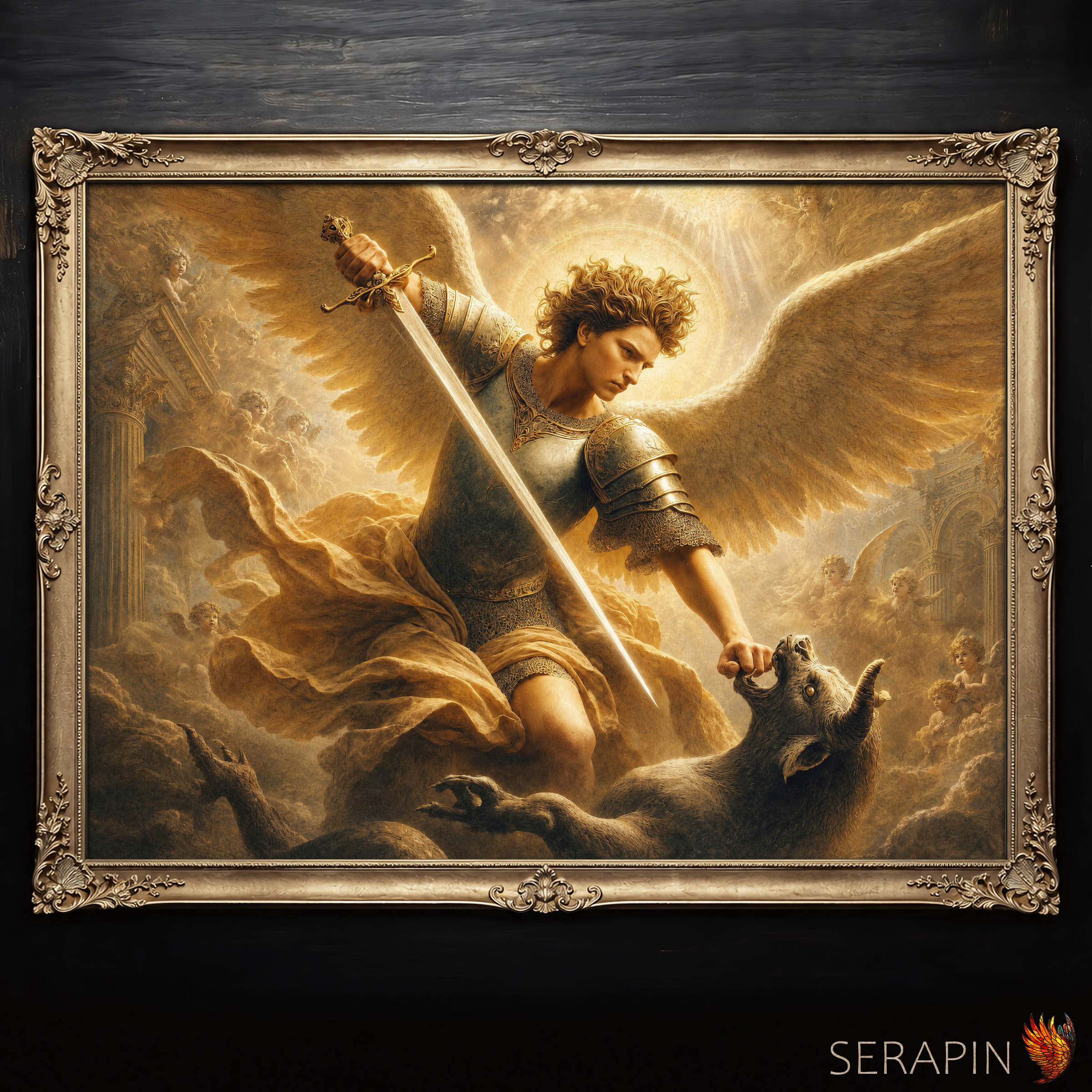 Saint Michael the Archangel In Battle 2 — original Catholic art by M.P. Serapin