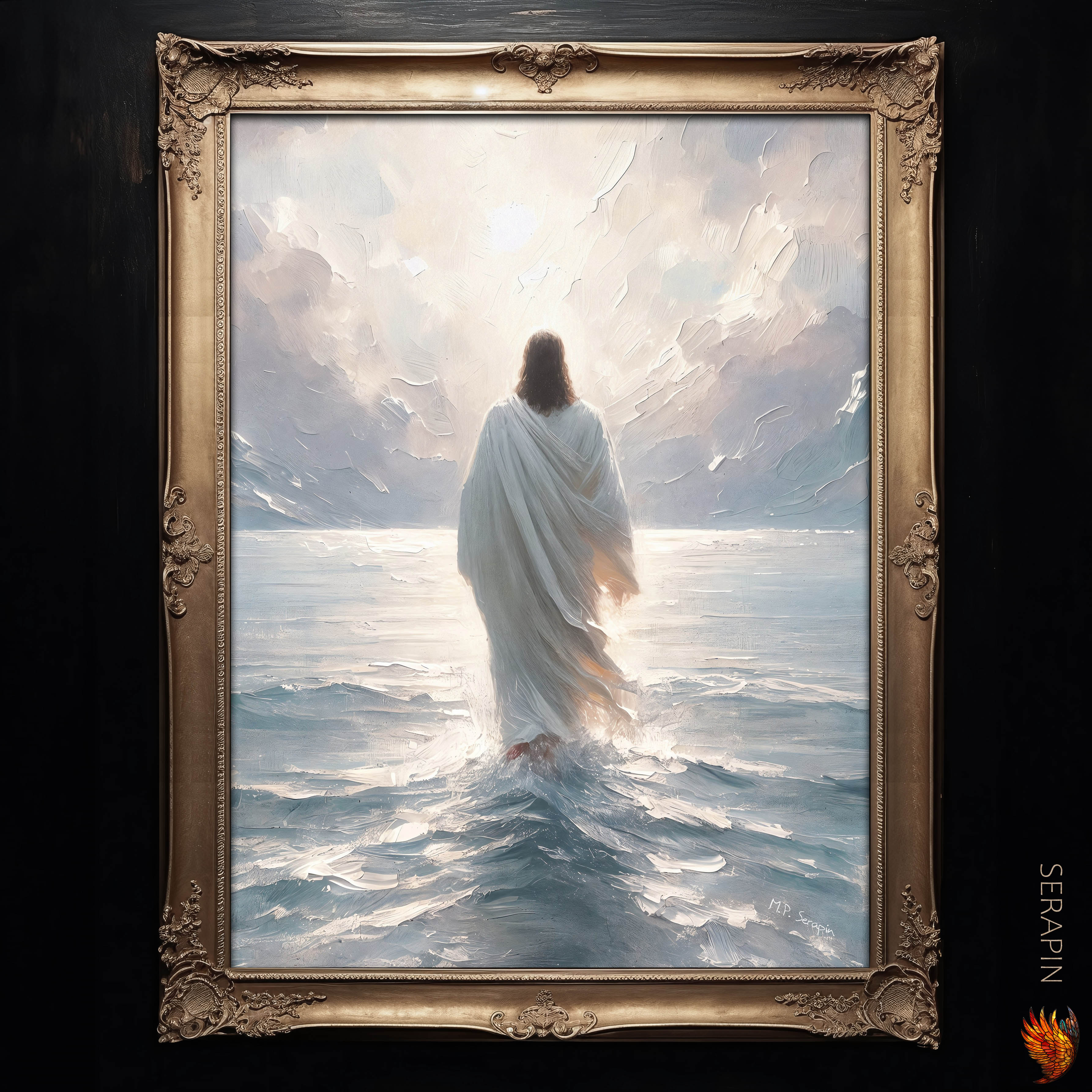 Walking on Water - Portrait — original Catholic art by M.P. Serapin